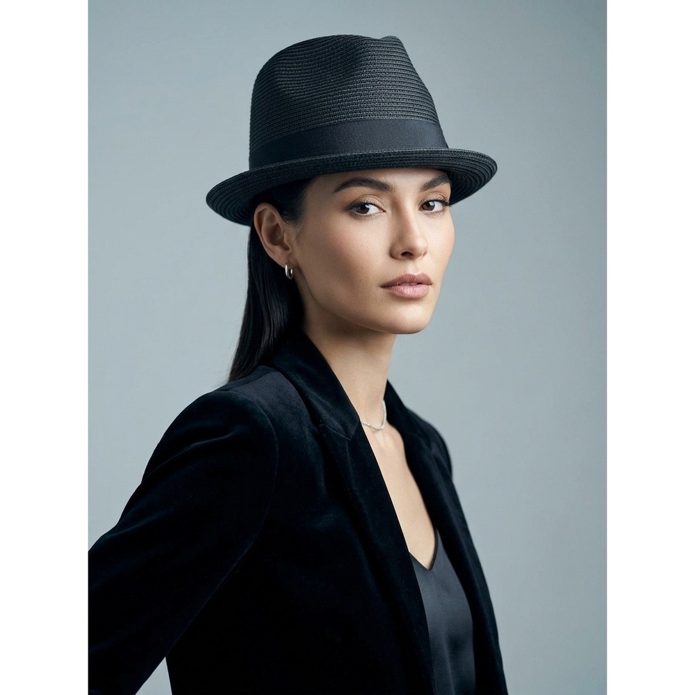 Scala Pronto Hat Women Black Paper Straw Fedora Fits Most Classic Sun One Size